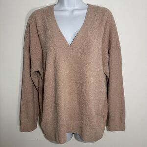 Barefoot Dreams CozyChic Lite V-Neck Seamed Pullover Pink Clay Women Medium